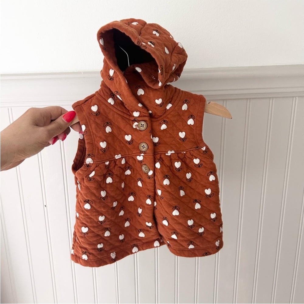 Carter's Rust Heart Patterned Hooded Vest 18 Months